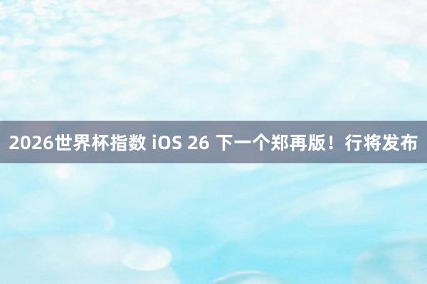 2026世界杯指数 iOS 26 下一个郑再版!行将发布