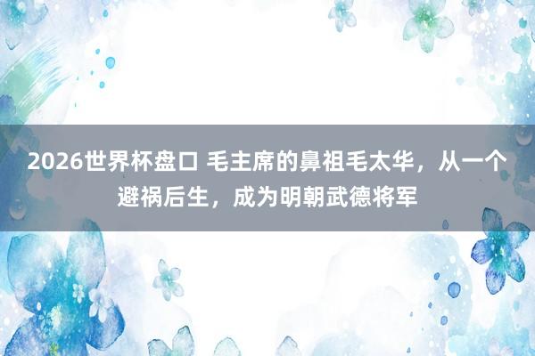 2026世界杯盘口 毛主席的鼻祖毛太华,从一个避祸后生,成为明朝武德将军