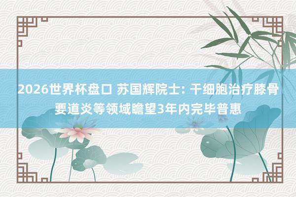 2026世界杯盘口 苏国辉院士: 干细胞治疗膝骨要道炎等领域瞻望3年内完毕普惠