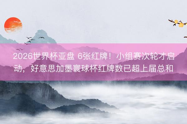 2026世界杯亚盘 6张红牌!小组赛次轮才启动,好意思加墨寰球杯红牌数已超上届总和